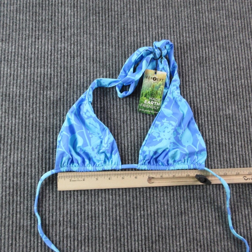 Sunbleached Bikini Top Womens M Blue Floral Triangle Halter Repreve Lined NWT